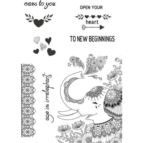 ZhuoAng Elephant Flower Heart-shape Clear Stamps For DIY Scrapbooking/Card Making/Album Decorative Silicone Stamp Crafts
