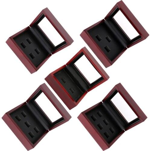 2-6 Hole Natural Wood Championship Ring Sports Fans Collection Jewelry Box