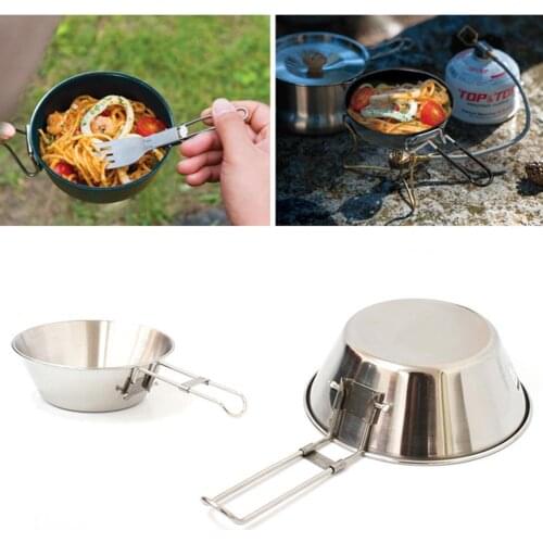 Foldable Stainless Steel Bowl Food Dish Container Camping Hiking Cooking Tool