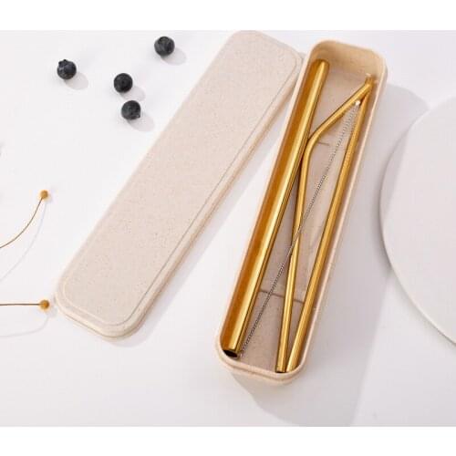2020 New Metal Reusable 304 Stainless Steel Straws Straight Bent Drinking Straw With Case Cleaning Brush Set Party Bar accessory