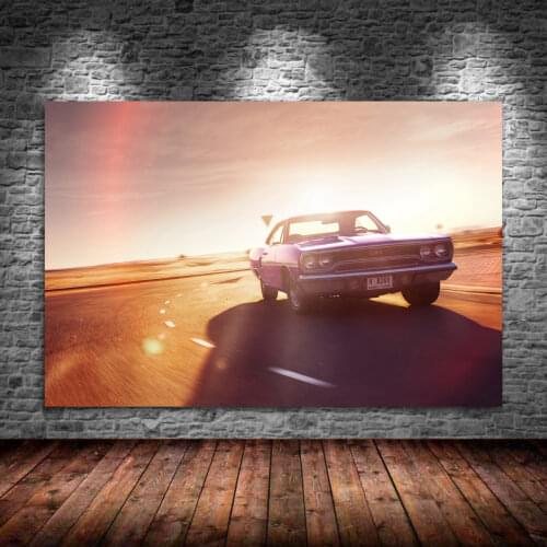 1970 Plymouth Gtx Muscle Car Sunset Highway Canvas Painting Poster Silk Print Wall Art Living Room Home Decoration