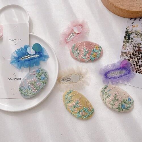 Cute Hair Clips Baby Girls Hair Pins Floral Embroidery Hair Grips Barrettes Girls Party Show Hair Styling Tools Headwear 2 Piece