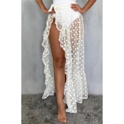 Women Fashion Sexy See-Through Wrap Skirt Mesh Sheer Bikini Cover Up Bohemian Vacation Holiday Beach Wear