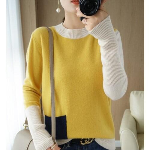 20 autumn and winter new cashmere sweater women half high collar base contrast wool sweater women wild pullover sweater