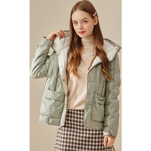 Women White Duck Down Coats 2021 Winter New Fashion Seamless Light Female Solid Short Hooded Puffer Jackets Ladies Warm Outwear