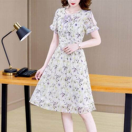 2021 Elegant Bodycon Party Vestido Summer New Floral Chiffon Midi Dresses Women Korean Vintage Office Lady Casual Beach Sundress