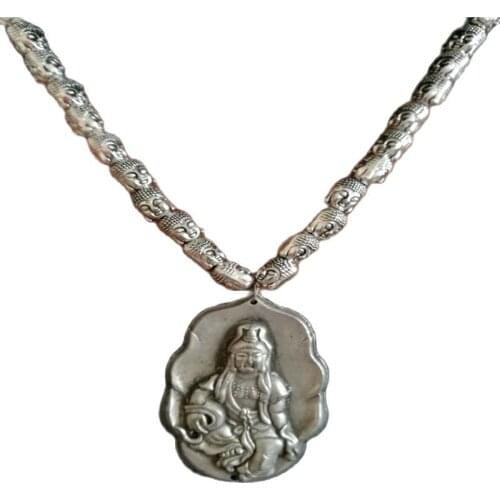 Tibet silver Buddha beads necklace, Guanyin Amulet Pendant