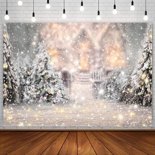 Winter Christmas Tree Photography Background Snowflake House Bokeh Wonderland Baby Backdrops Photo Studio Props Decor Photozone