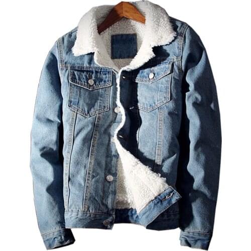 Winter plus velvet Denim jacket Male Slim Thick jacket Imitation Lamb Hair youth Denim jacket Color Light blue / Dark blue