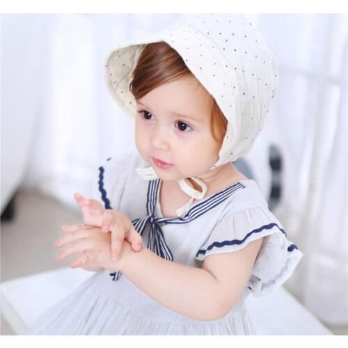 1Pc New Dot Cotton Baby Hat Summer Vintage Infant Bonnet Hat for Girls Adjustable Baby Hat 0-2 Years