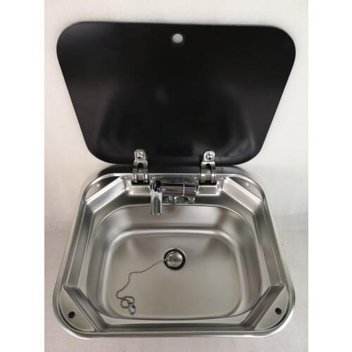 Boat RV Caravan Stainless Steel Hand Wash Basin Sink with Tempered Glass Lid 420*370*145mm GR-586