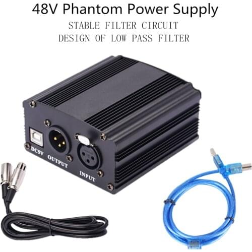 48V Phantom Power Adapter XLR Cable For Condenser Microphone Studio Recording Phantom Power For BM 800 Condenser Mic