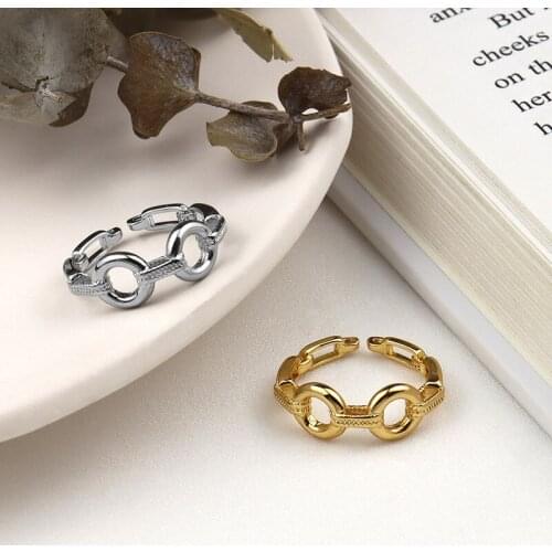 925 Sterling Silver Personality Pig Nose Modeling Rings for Women Geometric Hollow Out Chain Fashion Opening Adjustable Rings