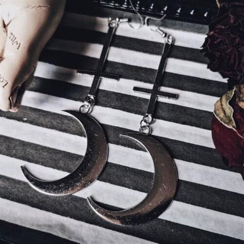 Large cross occult earrings witch gothic moon statement grunge punk satan Fashion punk 2020 new fashion women men gift girl 2020