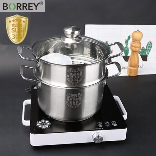 BORREY Soup Pot Stainless Steel Steamer Thickened Metal Steamer Universal Cooking Pots For Induction Cooker Gas Stove Steam Pot