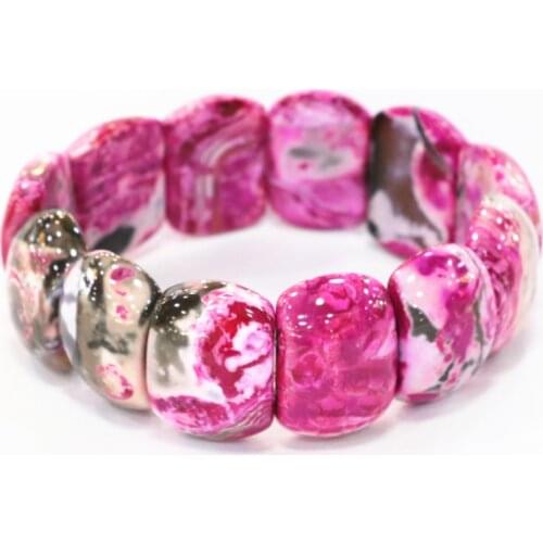 18x24mm Natural Fire Agates Onyx Stone Geometry Beads Bracelet Bangles Rose Red Manual Bracelets For Women Lovers 7.5inch B3264