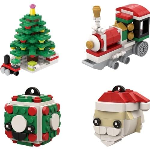 Buildmoc Christmas Train Tree Santa Claus Bear MOC Christmas Model Building Blocks Toys for Children DIY Xmas Toy Kids Gifts
