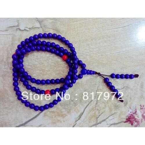 6mm Bead blue lapis lazuli red coral Tibet Buddhist 108 lucky Buddha beads Necklace bracelet Both Women & Men gift