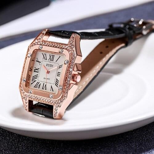 Women Diamond Watch Starry Square Dial Bracelet Watches Set Ladies Leather Band Quartz Wristwatch Female Clock Zegarek Damski