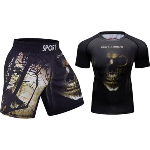 Cody Lundin Mens 3D Printed MMA Sets Tight Tracksuit Rashguard And Kixbox Shorts Fitness Sportswear