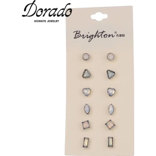 Dorado 6pcs/set Fashion Heart Round Crystal Shaped Geometric Stud Earrings For Women White Square Bijoux 2021 Jewelry Brincos