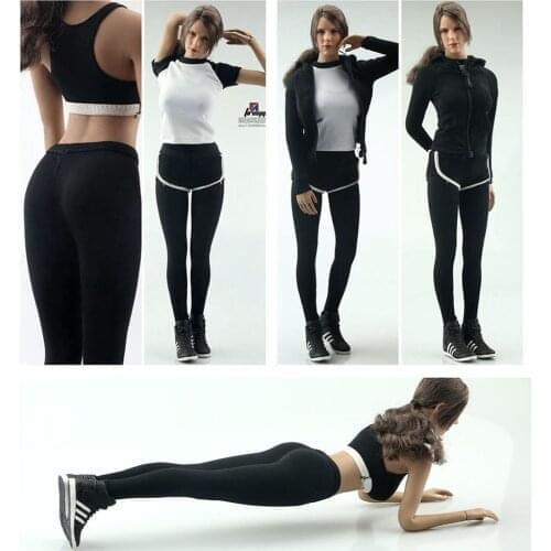FA007 1/6 Female Figure Accessory Yoga Clothing Fitness Wear Hoodie Sweatshirt Sweatpants Suit Clothes Set for 12'' Body