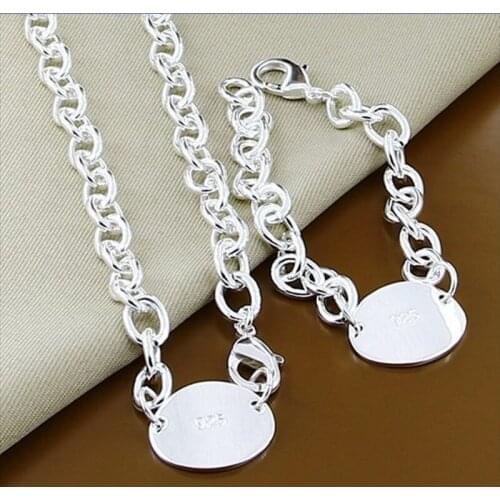2019 New 925 Silver Jewelry Sets Classic Chain Necklace Bracelet Two-Piece Set Woman Man Jewelry Accessories