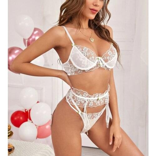 Hirigin 2Pcs Ladies Summer Sexy Underwear Set, Women Lace Up Floral Embroidery Perspective Suspender Top + Shorts Lingerie Suit