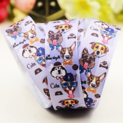22mm 25mm 38mm 75mm Dog Cartoon printed Grosgrain Ribbon party decoration 10 Yards X-03415