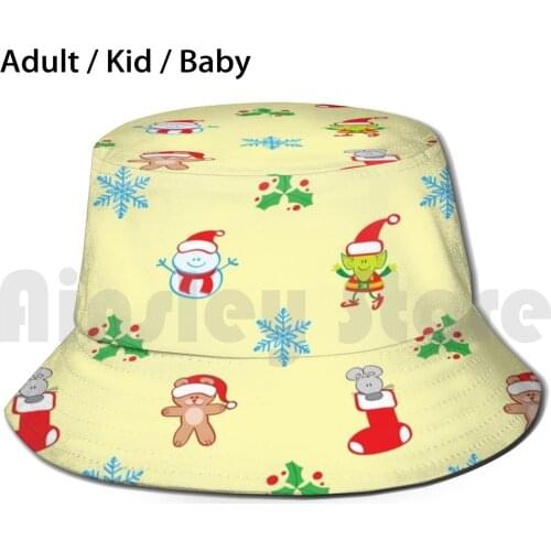 Cute Mouse , Snowman , Teddy Bear And Elf In A Christmas Pattern Sun Hat Foldable UV Protection Teddy Bear Santa