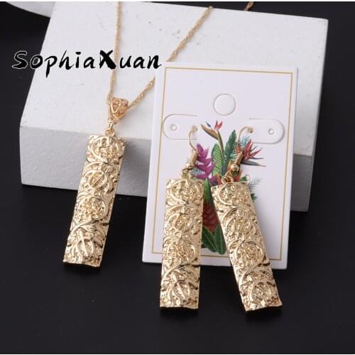 SophiaXuan Fashion Hawaiian Jewelry Sets Classic Flower Trends Gold Pendants Earrings Necklaces Set Jeweler for Women Gifts 2021