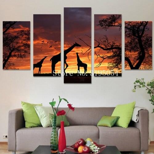 Full square Diamond Painting Cross Stitch Sunset scenery Giraffes diy diamond Embroidery Crafts,pattern Mosaic Pasted 5pcs set