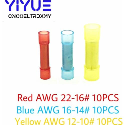 30PCs Nylon Crimp Electrical Wire Terminals Insulated Butt Connectors Splice Terminals For AWG 12-10 16-14 22-16