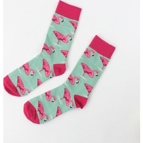 Brand Quality Mens Happy Socks Combed Cotton Flamingo Carton 2 colors Funny Socks Autumn Winter Crew Casual Men Compression Sock