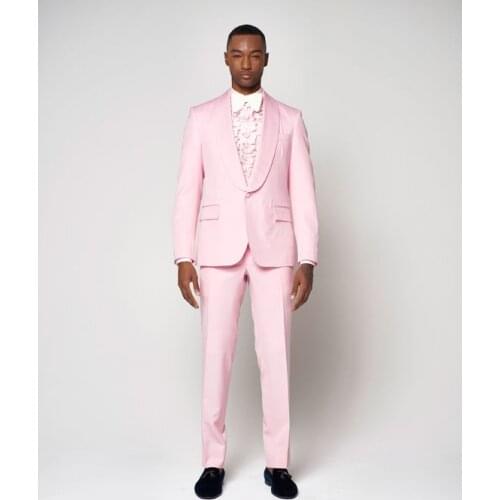 2017 Latest Coat Pant Designs Hot Pink Men Suit Groom Tuxedo Slim Fit 2 Piece Custom Wedding Suits Prom Blazer Terno Masculino