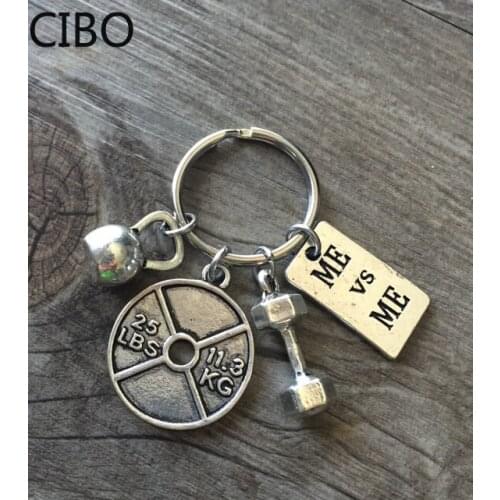 2019 New WEIGHTLIFTING Key chain ,Dumbbell Charm, Kettlebell 45lbs Weight Plate ,Bodybuilding Fitness Charm Keychain