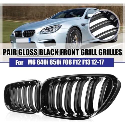 NEW-Front Kidney Double Line Grille Sport Grill Replacement For-BMW 6 Series F06 F12 F13 Gloss Black