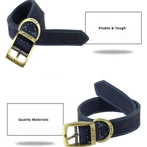 Natural Leather Big Dog Collar Soft Large Pet Neck Strap Adjustable Dull Polish Handmade Harnesses&Leads For Small/Giant Pet Dog
