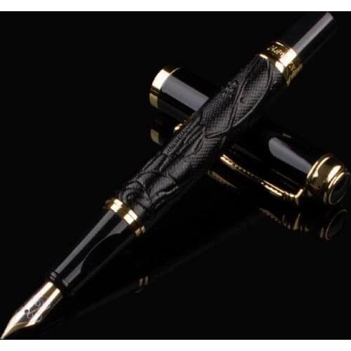 FOUNTAIN PEN MEDIUM NIB DIKAWEN 891 BLACK AND GOLDEN DRAGON CLIP FLOWER