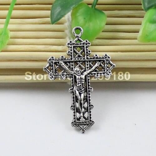 39x27mm Fashion Zinc Alloy Silver Tone Cross with Jesus Charm Pendant For Necklace DIY Jewelry Making Accessories 20pcs K01381