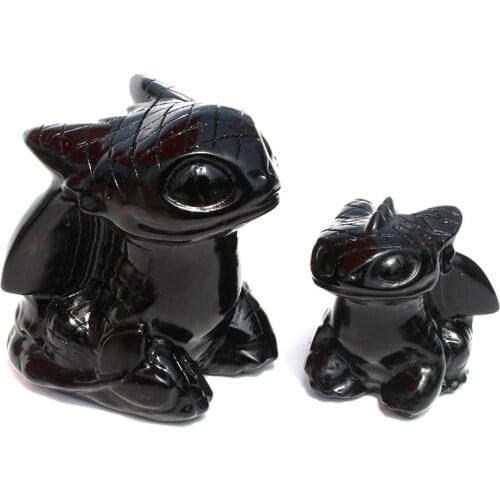 Natural Black Obsidian And White Jade Healing Crystal Toothless Dragon For Home Decor