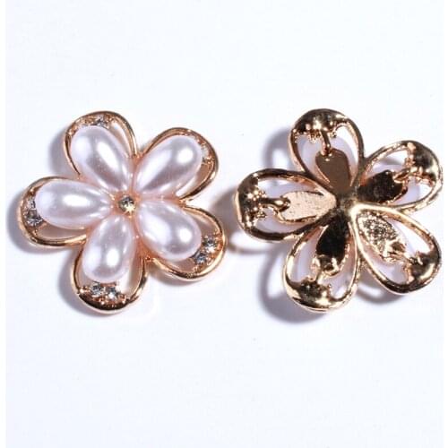 10PCS 25MM New Rhinestone Button For Clothing Pearl Alloy Buttons Decor Accessories Flower Shape Wedding Wholesale Price
