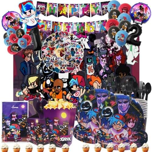 Friday Night Funkin Birthday Party Supplies Game Theme Plates Cups Candy Box Cake Toppers 1st Balloon Set Boys Home Decor