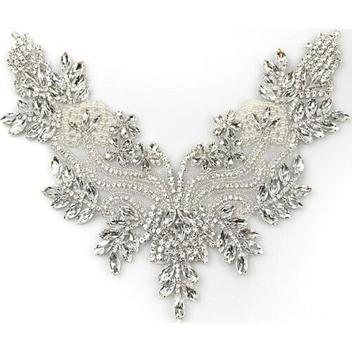 Handmade 3D silver Rhinestone applique neckling and belt For Wedding decoration WRA-1024