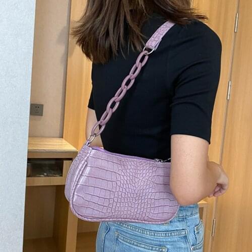 Crocodile Pattern Crossbody Bags For Women Chain PU Leather Shoulder Messenger Handbags Mini Purses Female Baguette Shape Bag