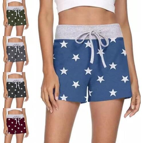 Summer Women Shorts Drawstring Quick Drying Stars Print High Waist Short Pants Trousers for Beach