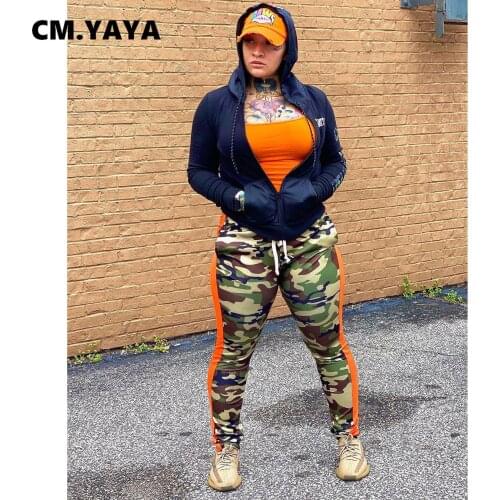 CM.YAYA Women Camouflage Patchwork Pencil Pants for Sport Activewear Jogger Sweatpants 2021 New
