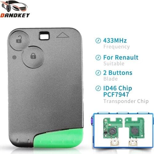 Dandkey 5pcs 433MHz 2 Buttons Smart Card Remote Car Key Control For Renault Laguna 2001-2006 ID46 Chip PCF7947 Uncut Key Blade