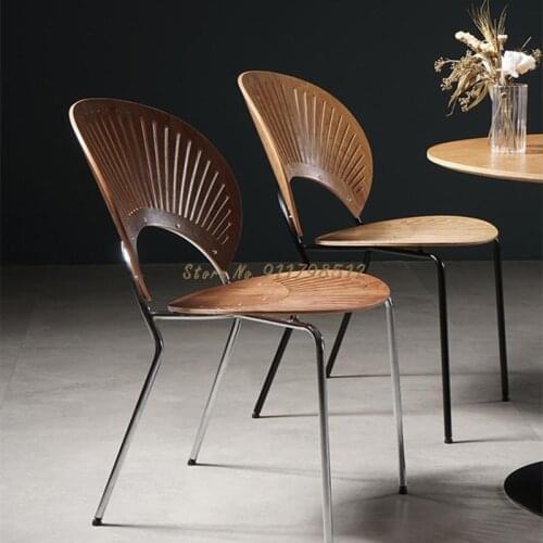 Light luxury solid wood dining chair home minimalist modern Danish shell chair net red makeup chair scallop chair backrest study