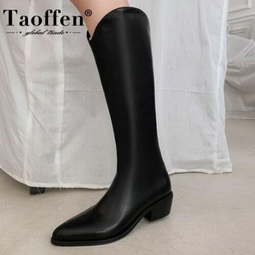 Taoffen Size 32-43 Winter WomenS Long Boots Shoes 2022 Retro Low Heel Western Fashion Cool Party Club Ladies Footwear